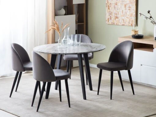 Round Dining Table ⌀ 110 Cm Marble Effect With Black MOSBY - Image 2