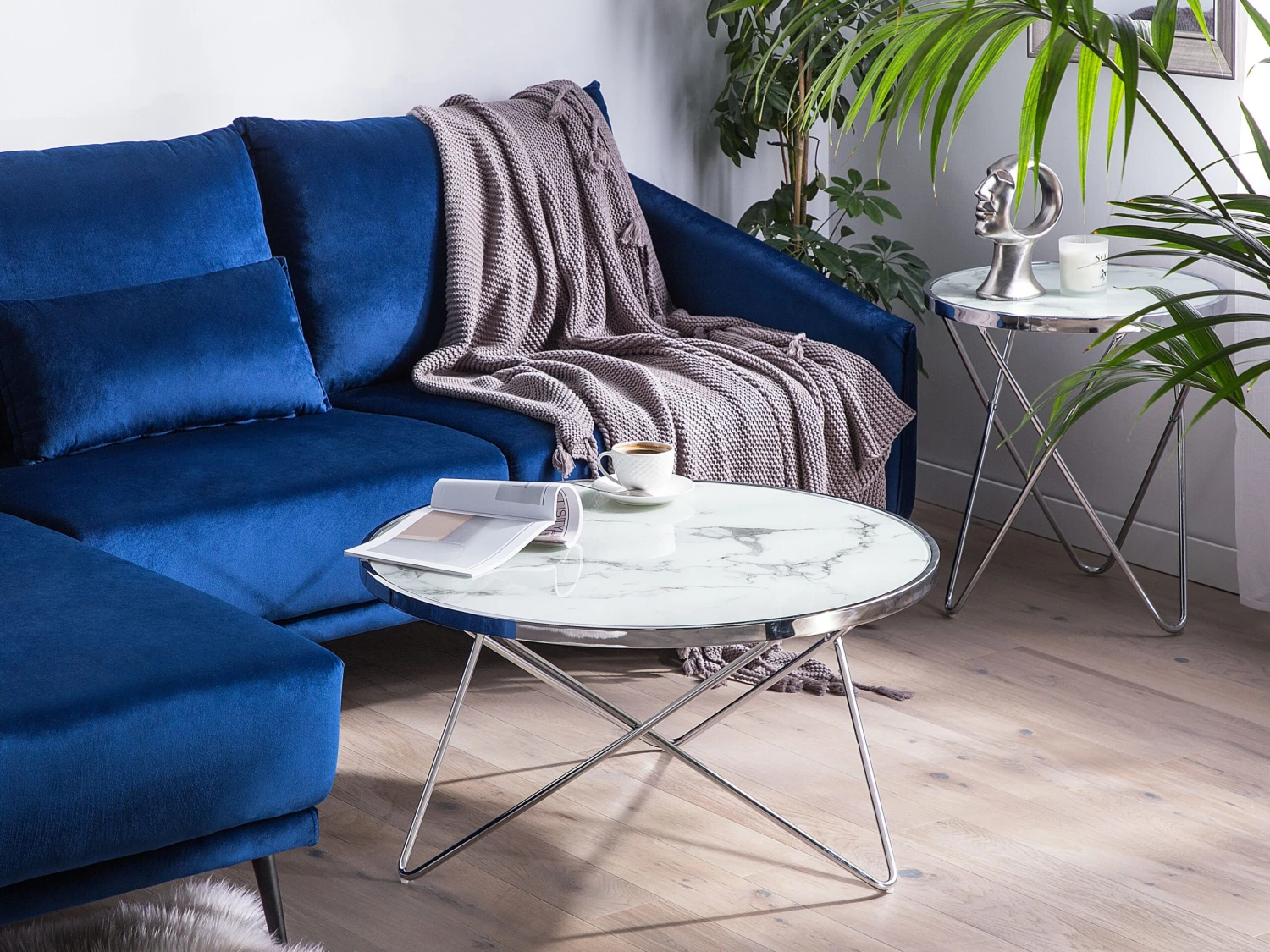 Coffee Table Marble Effect White With Silver MERIDIAN II - Image 2