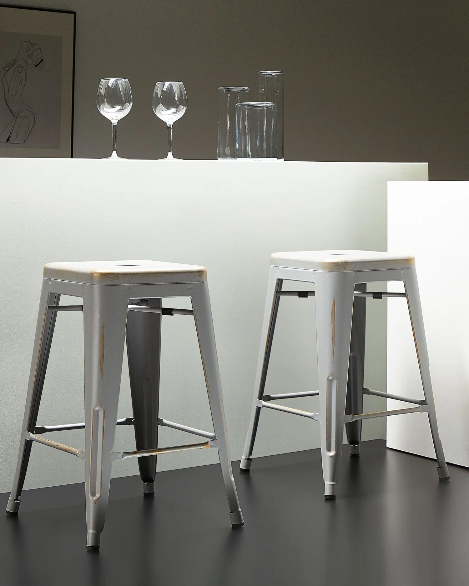 Set Of 2 Metal Stools 60 Cm Silver With Gold CABRILLO - Image 2