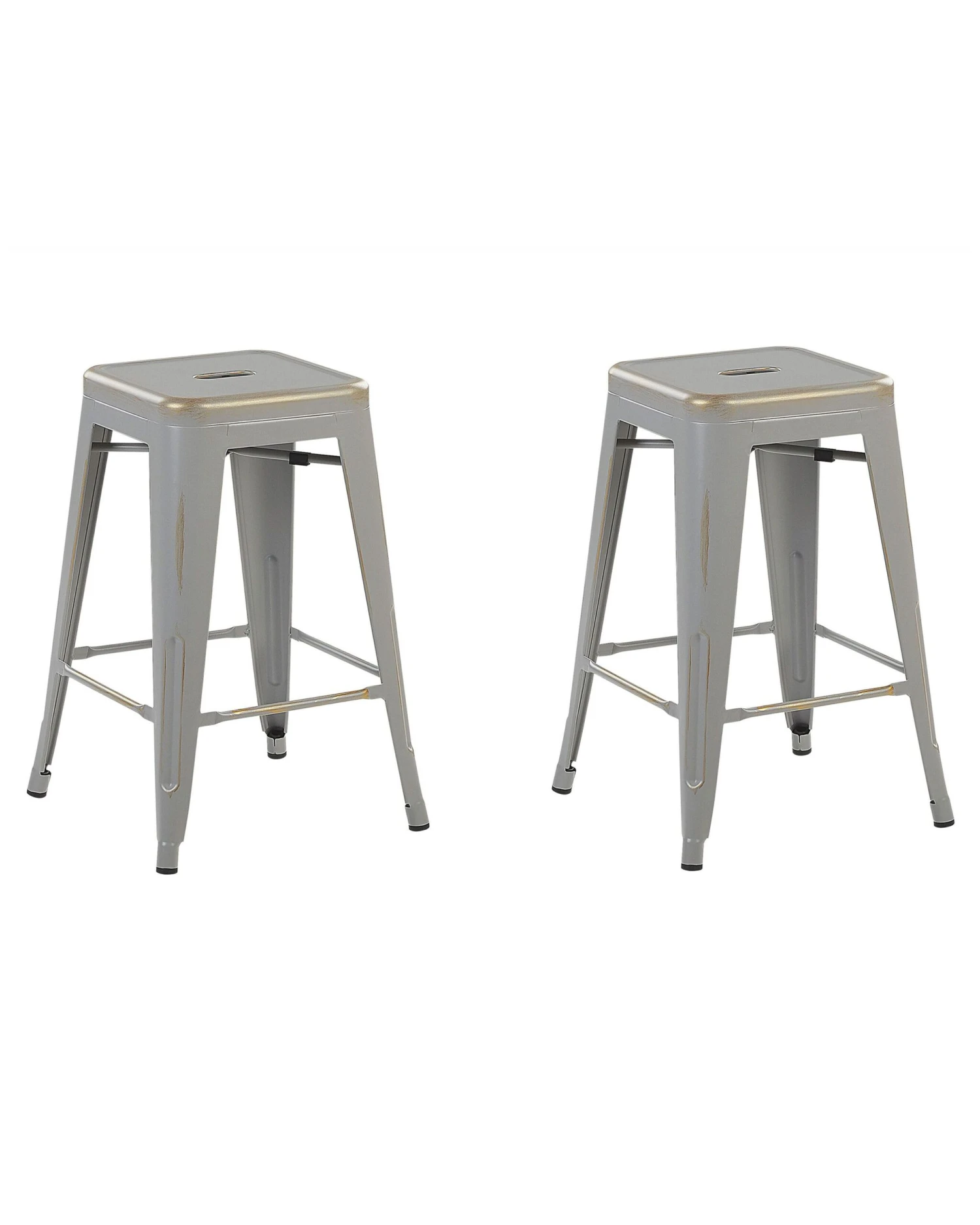 Set Of 2 Metal Stools 60 Cm Silver With Gold CABRILLO