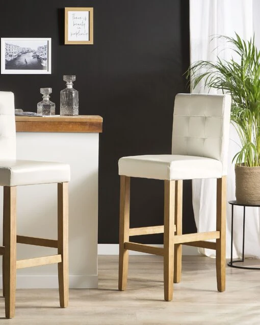 Faux Leather Bar Chair Off-White MADISON - Image 2