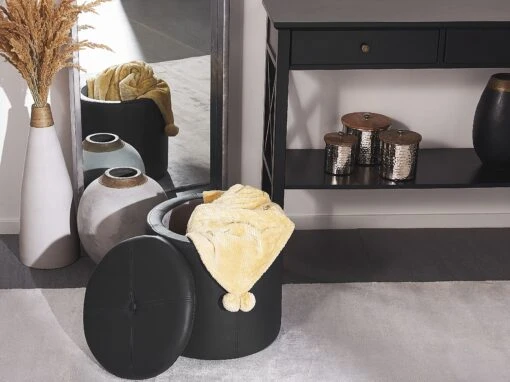 Faux Leather Storage Pouffe Black MARYLAND - Image 3
