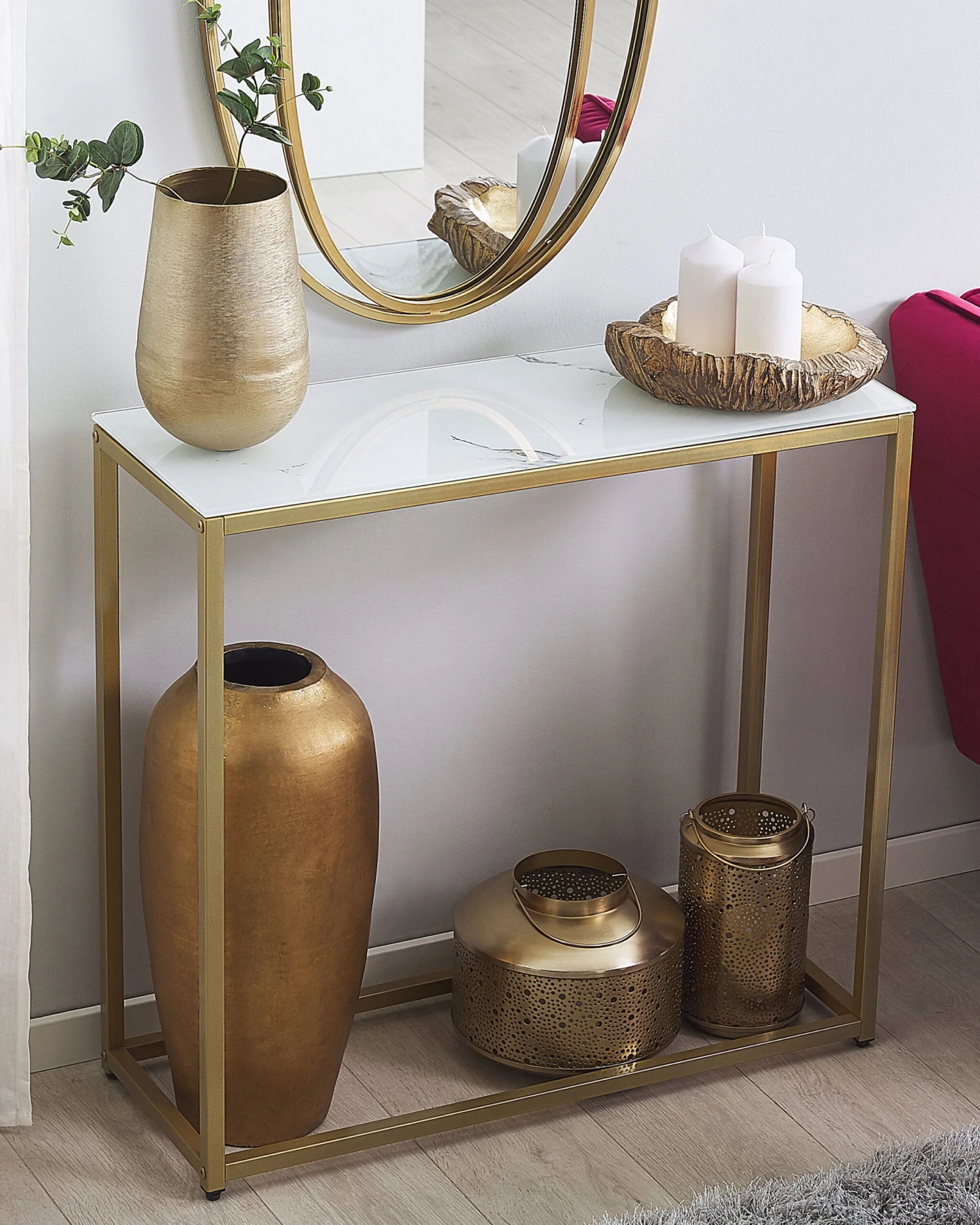 Console Table Marble Effect White With Gold DELANO - Image 2