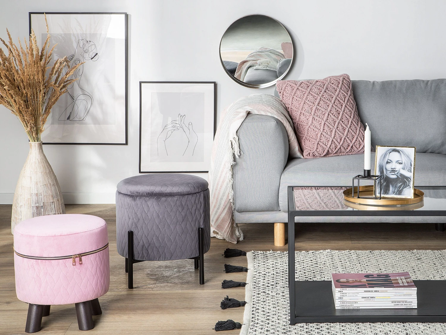 Velvet Storage Footstool Grey WENONA - Image 2