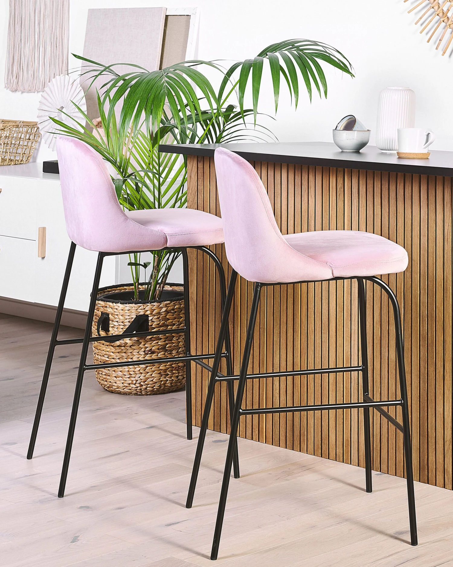 Set Of 2 Velvet Bar Chairs Pink NEKOMA - Image 2