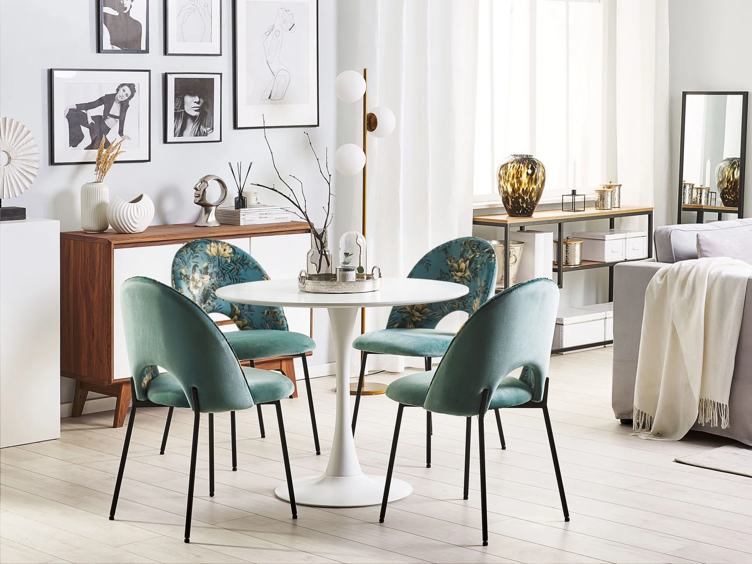 Set Of 2 Velvet Dining Chairs Floral Pattern Green COVELO - Image 2