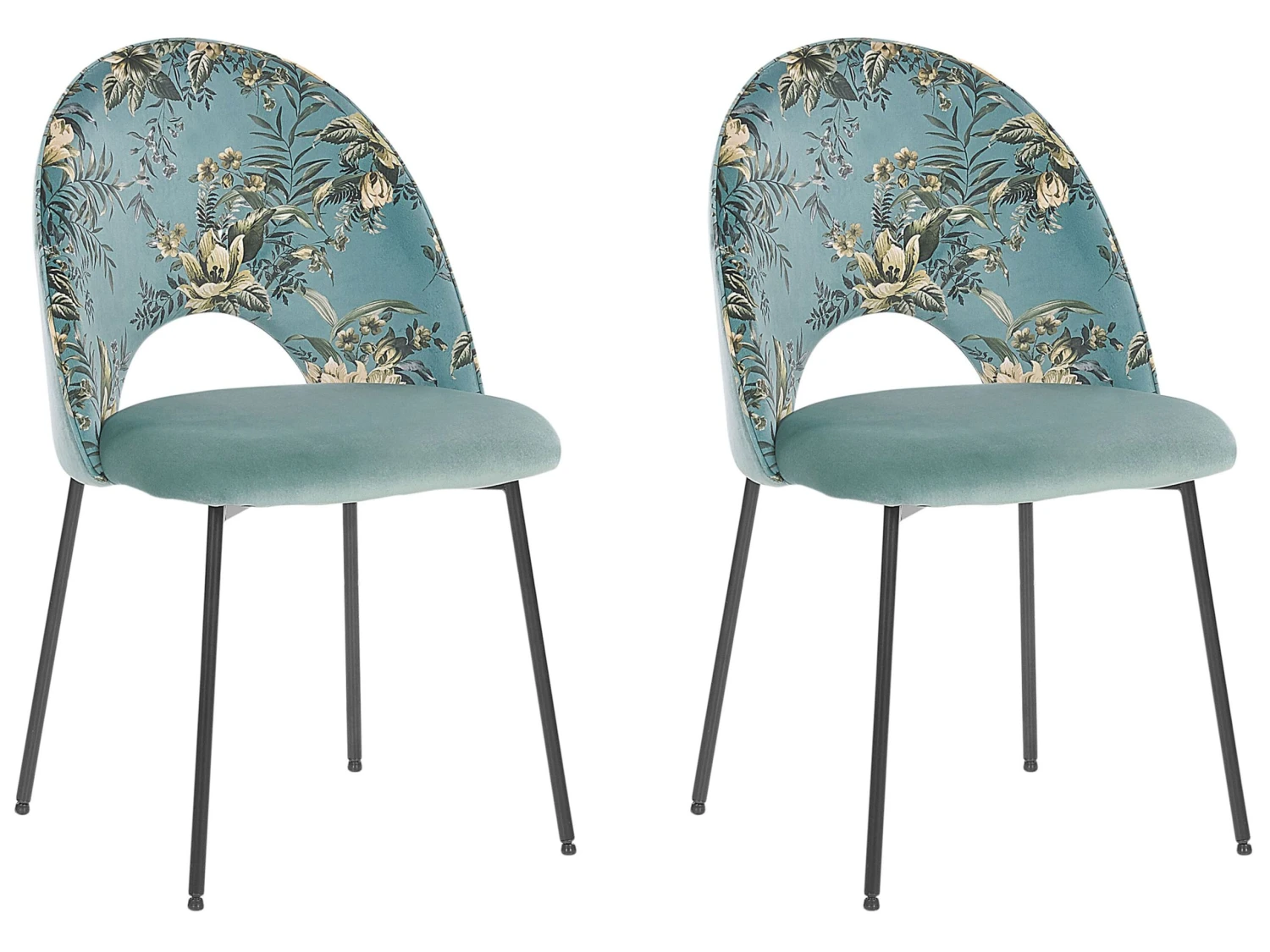 Set Of 2 Velvet Dining Chairs Floral Pattern Green COVELO