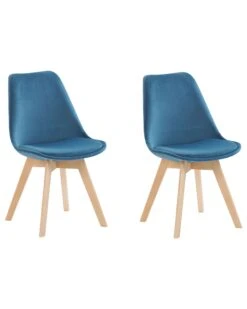 Set Of 2 Velvet Dining Chairs Blue DAKOTA II