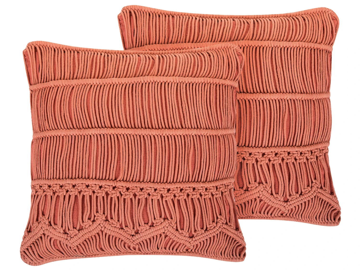 Set Of 2 Cotton Macrame Cushions 45 X 45 Cm Orange AKKOY