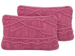 Set Of 2 Cotton Cushions Macrame 30 X 50 Cm Pink KIRIS