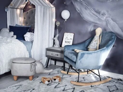 Velvet Rocking Chair Blue OXIE - Image 3