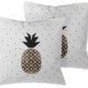 Set Of 2 Cotton Cushions Pineapple Print 45 X 45 Cm White YASMIN