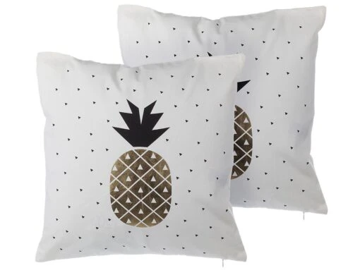 Set Of 2 Cotton Cushions Pineapple Print 45 X 45 Cm White YASMIN