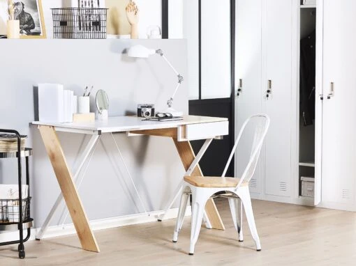 1 Drawer Home Office Desk 120 X 60 Cm Light Wood And White HAMDEN - Image 2