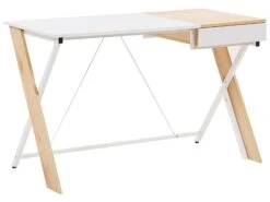 1 Drawer Home Office Desk 120 X 60 Cm Light Wood And White HAMDEN