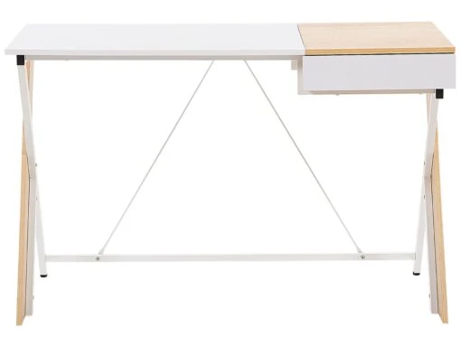 1 Drawer Home Office Desk 120 X 60 Cm Light Wood And White HAMDEN - Image 5