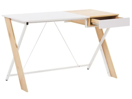 1 Drawer Home Office Desk 120 X 60 Cm Light Wood And White HAMDEN - Image 6