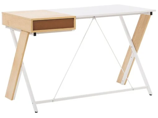 1 Drawer Home Office Desk 120 X 60 Cm Light Wood And White HAMDEN - Image 7