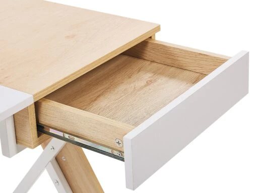1 Drawer Home Office Desk 120 X 60 Cm Light Wood And White HAMDEN - Image 8