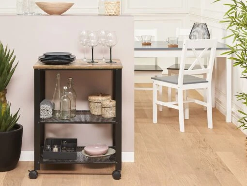 3 Tier Metal Kitchen Trolley Black BOLZANO - Image 2
