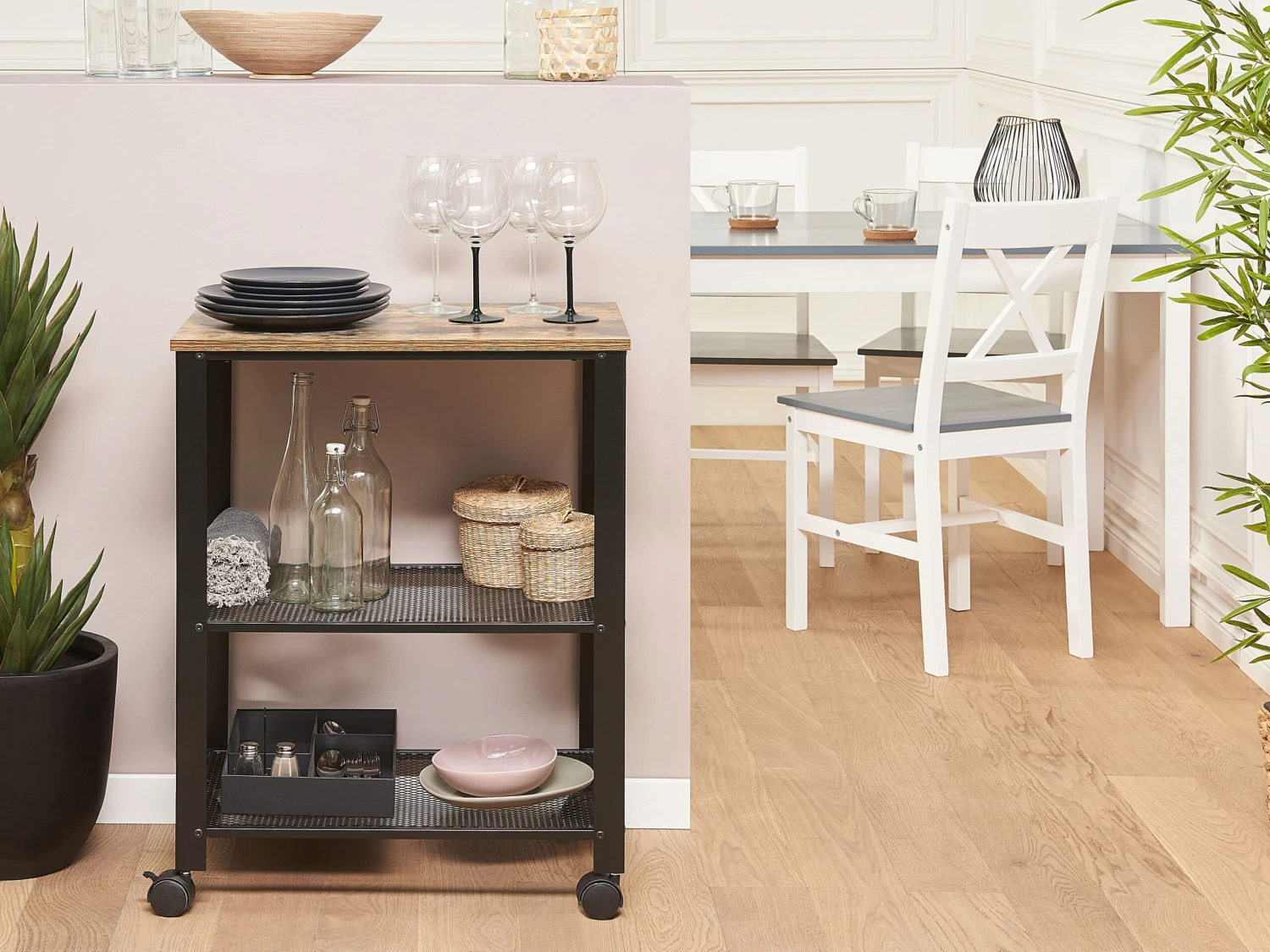 3 Tier Metal Kitchen Trolley Black BOLZANO - Image 2