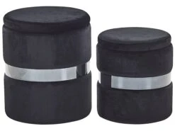 Set Of 2 Velvet Storage Pouffes Black DORIS