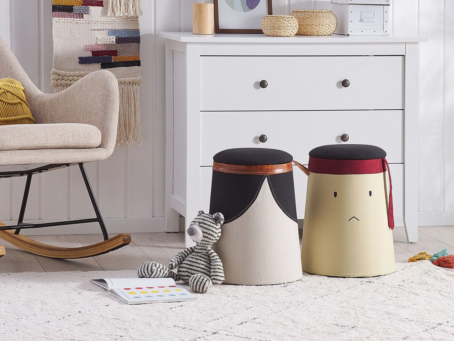 Kids Pouffe With Storage Beige APACHE - Image 2