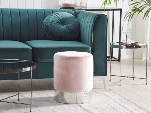 Velvet Pouffe Pink BRIGITTE - Image 2