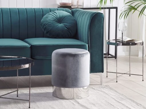 Velvet Pouffe Grey BRIGITTE - Image 2