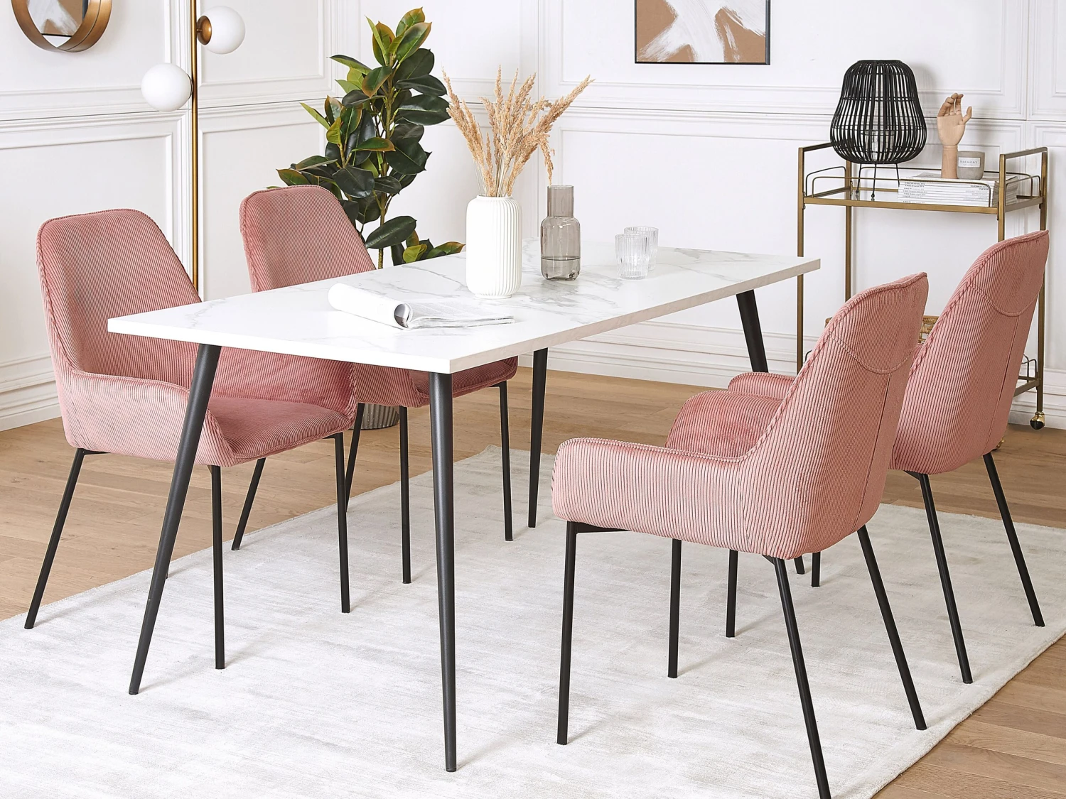 Set Of 2 Jumbo Cord Dining Chairs Pink LOVERNA - Image 2