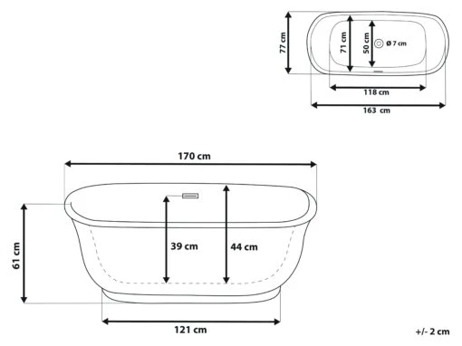 Freestanding Bath 1700 X 770 Mm White TESORO - Image 9
