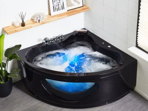 Whirlpool Corner Bath With LED Black TOCOA Various Sizes - Image 2