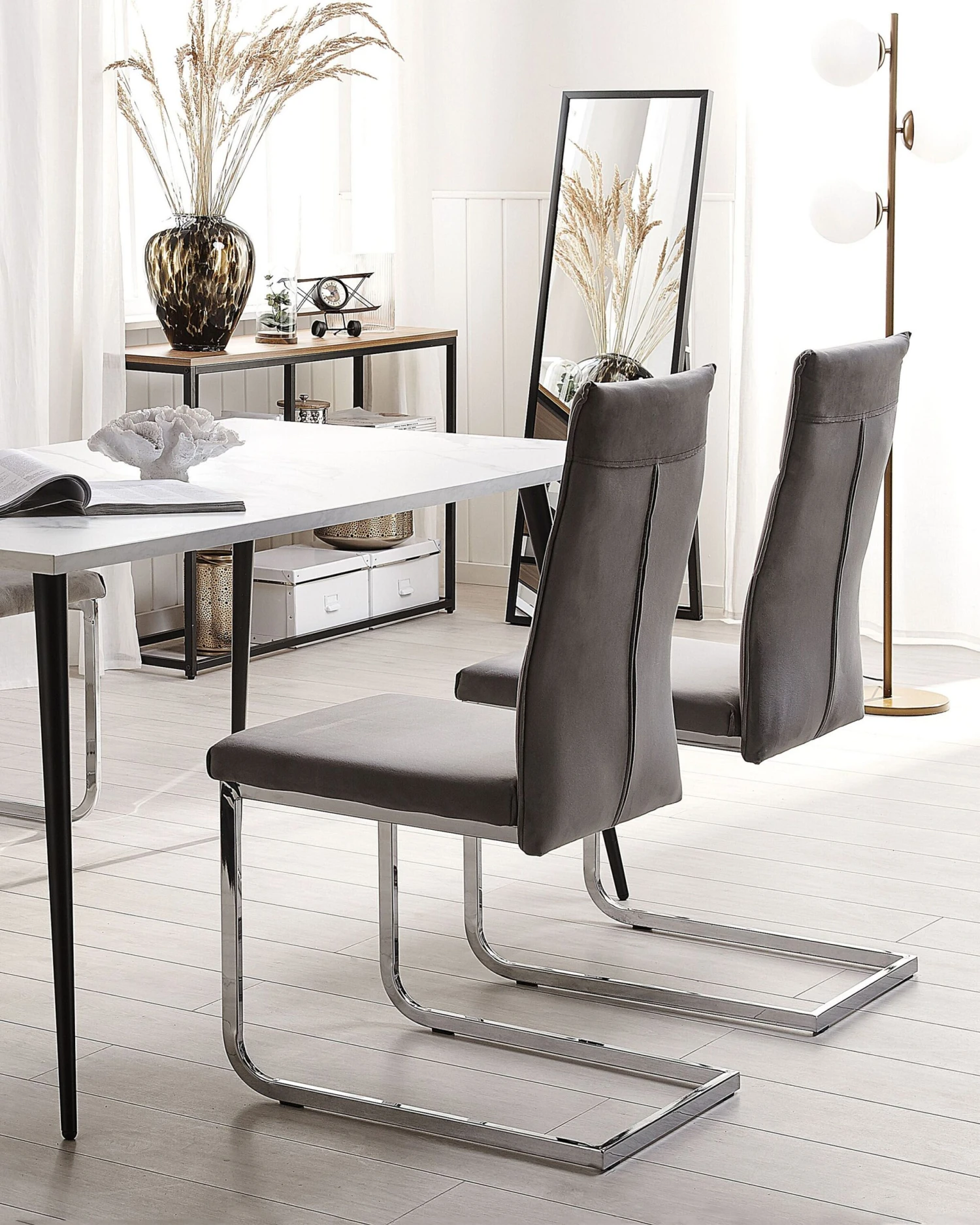 Set Of 2 Velvet Dining Chairs Grey ROCKFORD - Image 2