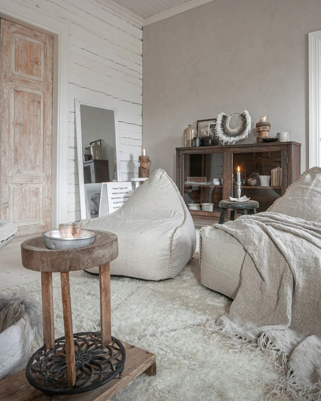 Linen Bean Bag Chair Beige DROP - Image 4