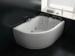Left Hand Whirlpool Corner Bath With LED 1600 X 1130 Mm White PARADISO -Furniture Store undef src sa picid 782980 type whitesh image