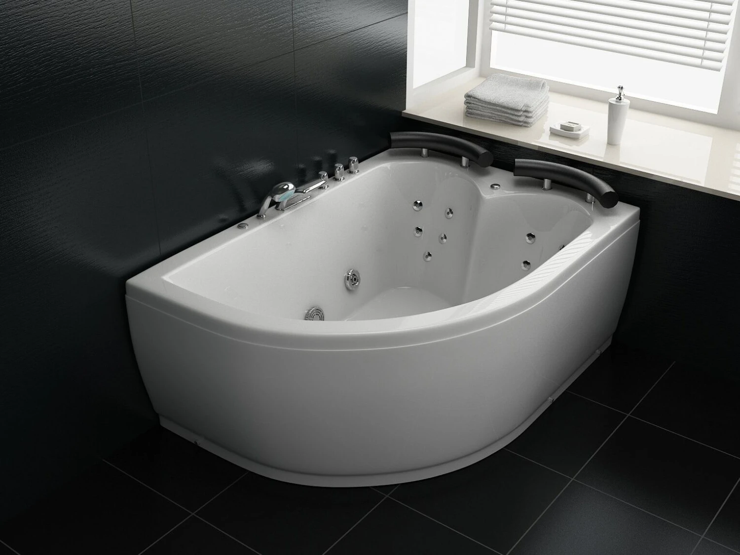 Left Hand Whirlpool Corner Bath With LED 1600 X 1130 Mm White PARADISO - Image 3