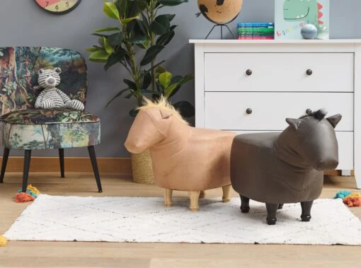 Faux Leather Animal Stool Dark Brown HORSE - Image 2