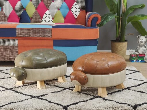Faux Leather Animal Stool Green TURTLE - Image 2