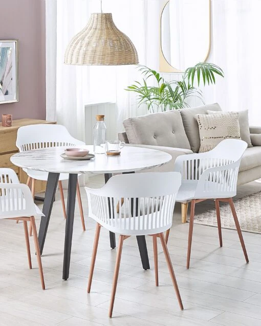 Round Dining Table ⌀ 110 Cm Marble Effect With Black MOSBY - Image 4