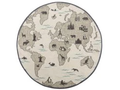 Cotton Kids Rug Continents Print ⌀ 120 Cm Taupe KESDA