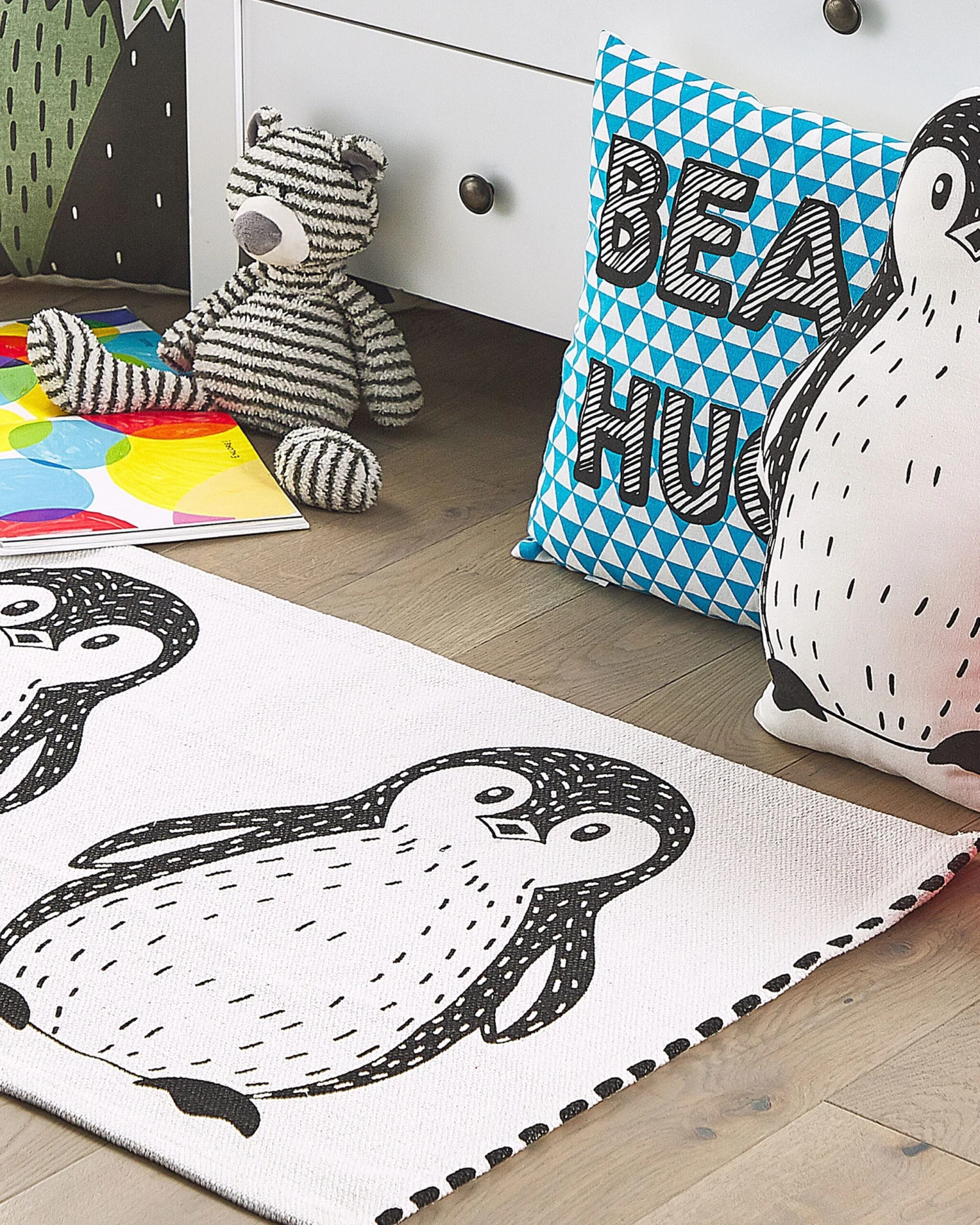 Cotton Kids Rug Penguin Print 60 X 90 Cm Black And White HAJDARABAD - Image 2