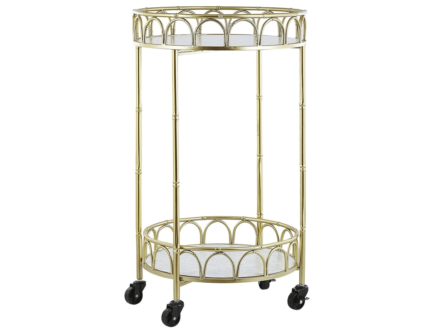 Round Metal Drinks Trolley Gold With Marble Effect SHAFTER
