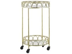 Round Metal Drinks Trolley Gold With Terrazzo Effect SHAFTER