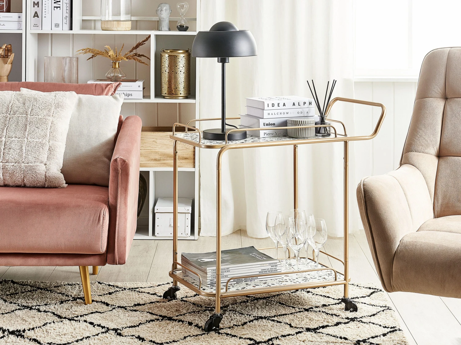 Metal Drinks Trolley Gold With Terrazzo Effect GALENA - Image 2