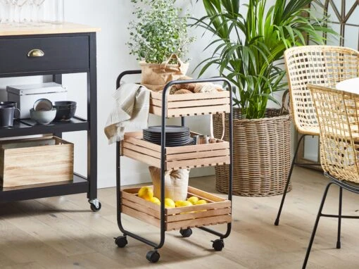 3 Tier Kitchen Trolley Light Wood With Black FORMIA - Image 2