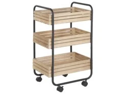 3 Tier Kitchen Trolley Light Wood With Black FORMIA