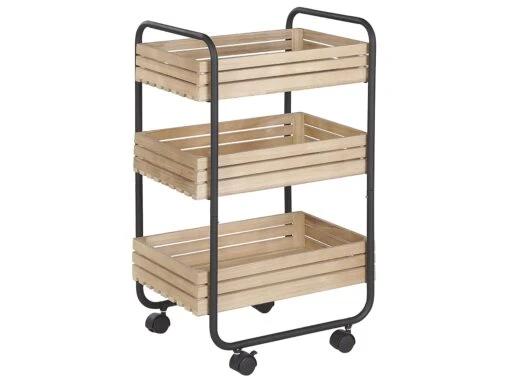3 Tier Kitchen Trolley Light Wood With Black FORMIA