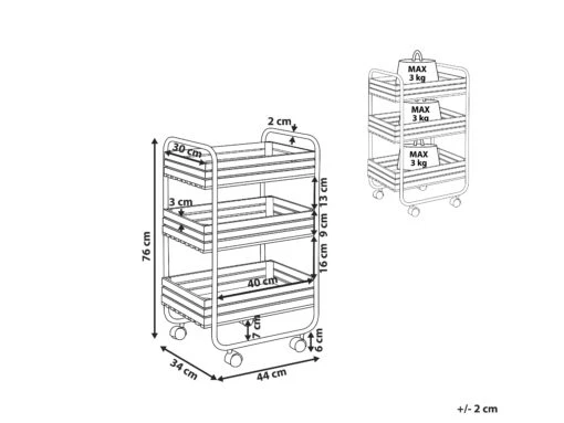 3 Tier Kitchen Trolley Light Wood With Black FORMIA - Image 6