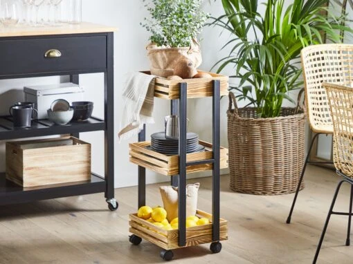 3 Tier Kitchen Trolley Light Wood With Black LETINO - Image 2