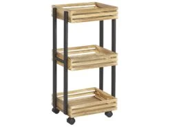3 Tier Kitchen Trolley Light Wood With Black LETINO